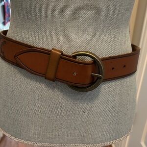 Streets Ahead Brown Leather Belt with Brass Round Buckle
